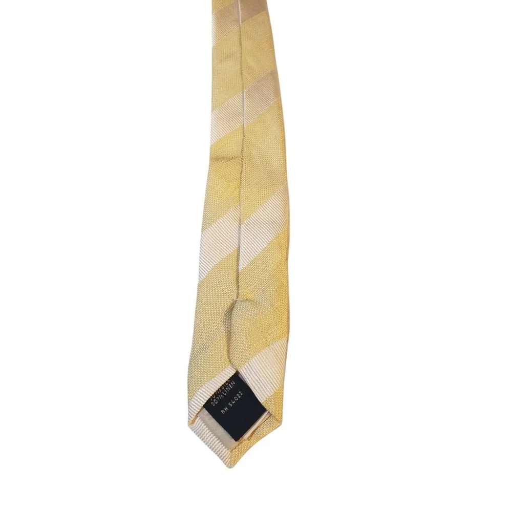 Banana Republic Means Linen‎ Tie Necktie Designer Luxury Yellow White Striped